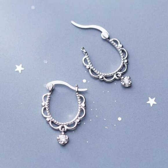 Jewelry - NEW 925 Sterling Silver Lace Diamond Huggie Hoops